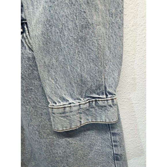 ZARA Denim Long Sleeve Button Up Jean Mini Dress Sz L Light Blue Wash w/ Pockets - Picture 6 of 16